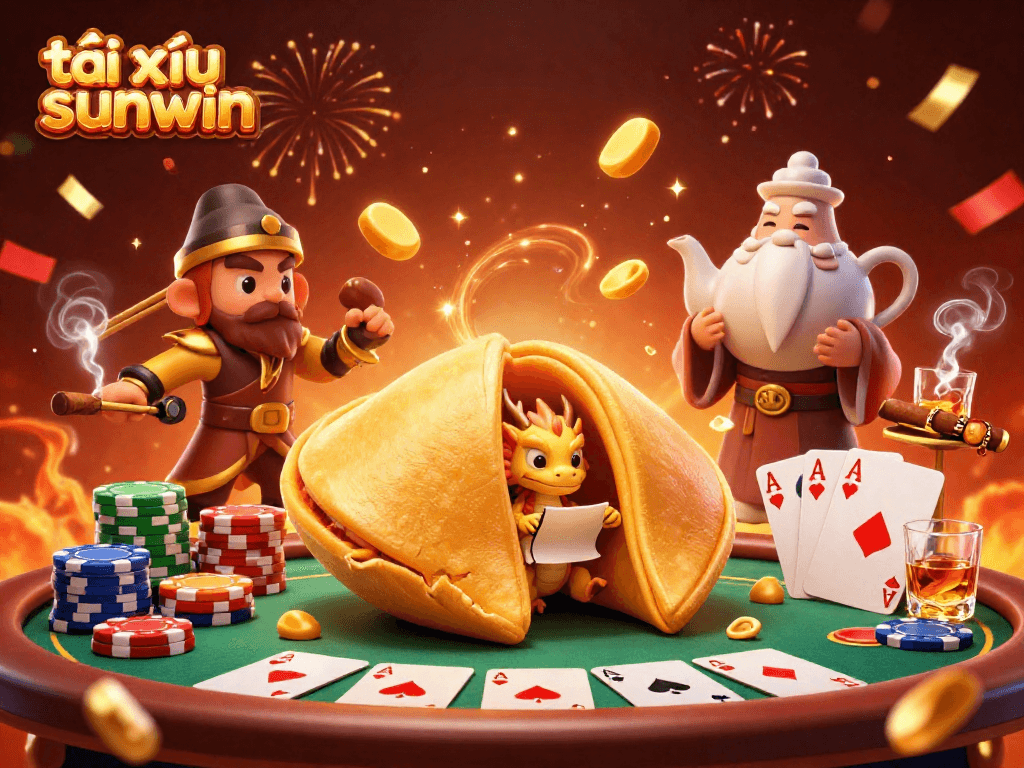 Engage with tài xỉu sunwin at a vibrant 3D casino scene with golden fortune elements.