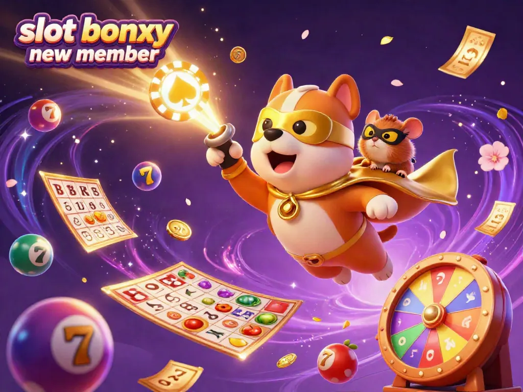 Catch exciting wins with the slot bonus new member promotion featuring a superhero dog and vibrant gambling elements.
