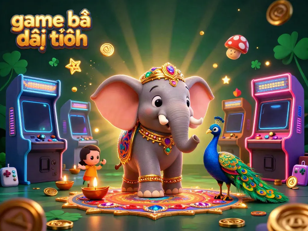 Engage with vibrant game bài đổi thưởng graphics featuring an elephant and peacock immersed in a gaming atmosphere.