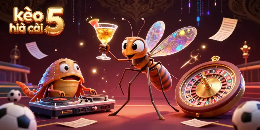 Experience kèo nhà cái 5 with dynamic sports betting elements featuring vibrant 3D cartoon characters.