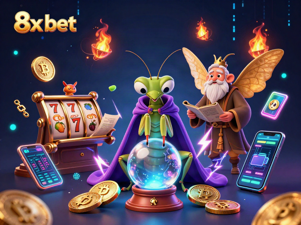 Join the mystic 8x bet as fortune teller characters unveil slot reels with luminous crypto coins.