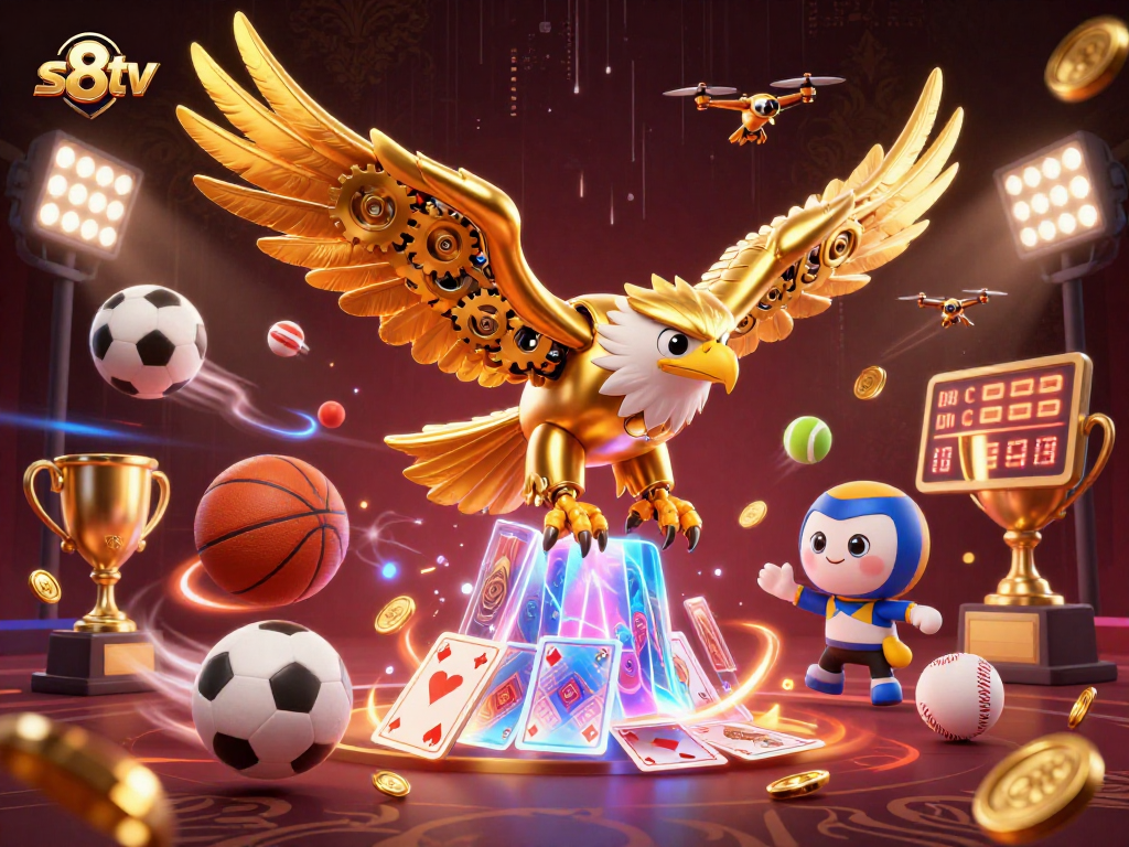 Experience thrilling sports betting with s8tv as a cybernetic eagle dives through dynamic gaming elements.