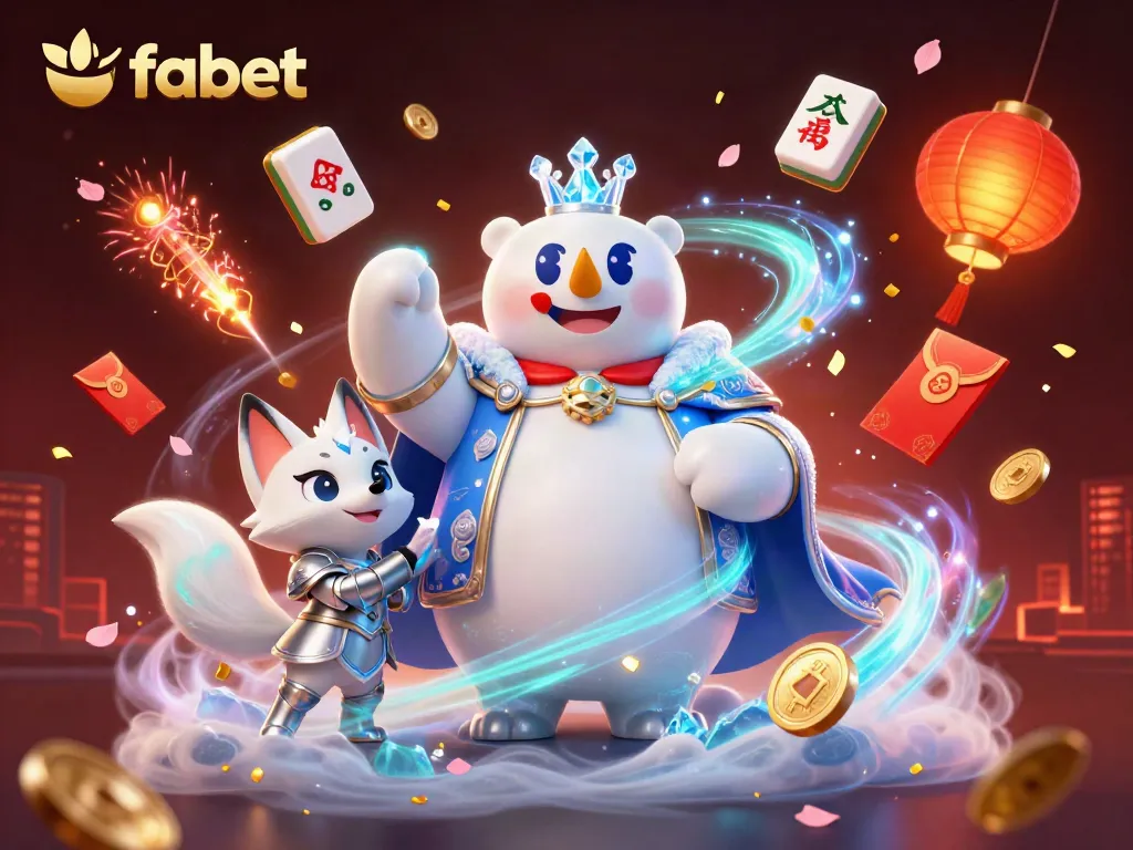 Experience the vibrant world of fabet with the ice king polar bear, a snow fox, and dynamic casino elements.
