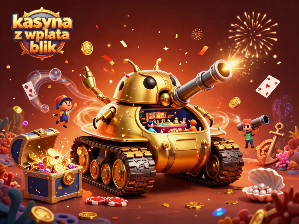 Engage with kasyna z wplata blik showcasing a golden beetle tank revealing a mini casino filled with vibrant elements.