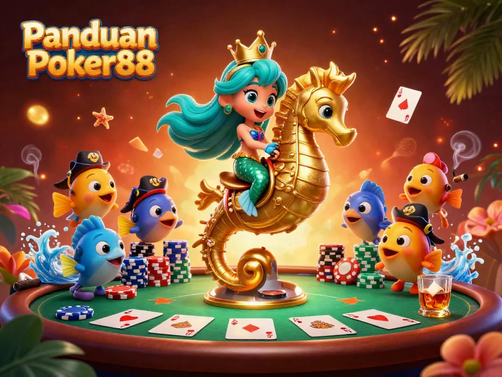 Engage with Panduan Poker88 in this vibrant underwater poker battle featuring a mermaid princess.