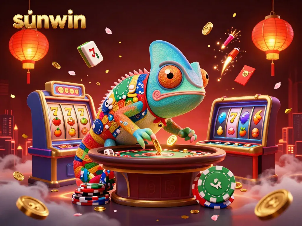 Experience thrilling gameplay at sunwin with a vibrant casino scene featuring colorful slot elements.