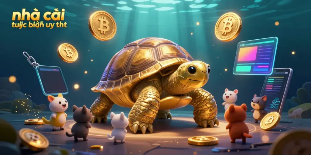 Experience the excitement of nhà cái trực tuyến uy tín with a lively 3D illustration featuring a tortoise pinball machine.