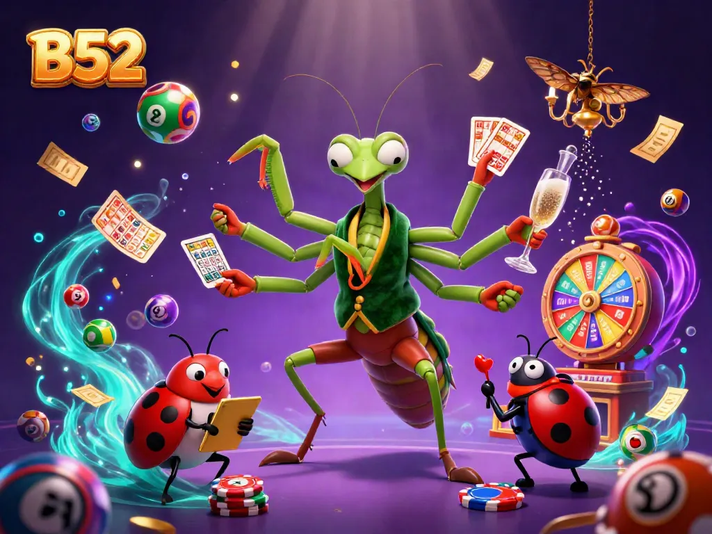 Experience thrilling gaming with B52, featuring dynamic characters and vibrant casino elements.
