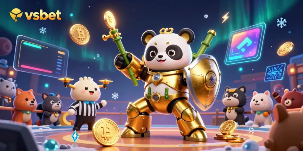 Engage with thrilling vsbet gaming adventures illustrated in stunning detail with vibrant characters and crypto elements.