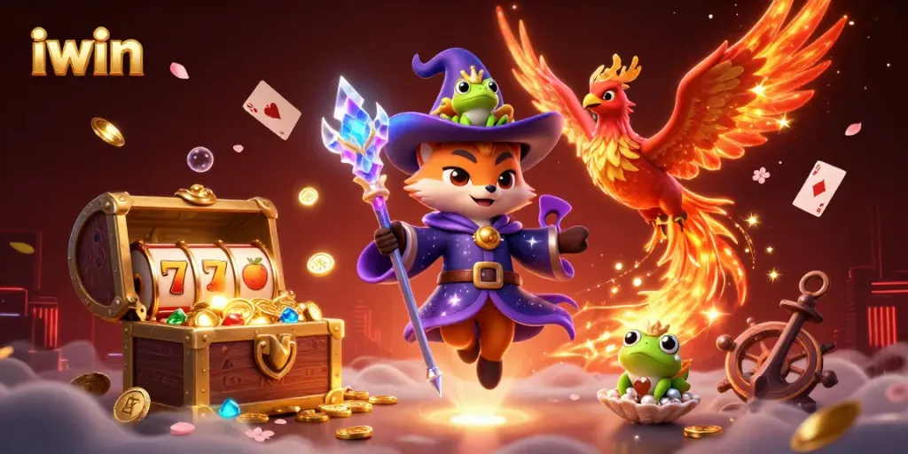 Experience iwin with a thrilling fantasy scene of magical characters amid casino elements