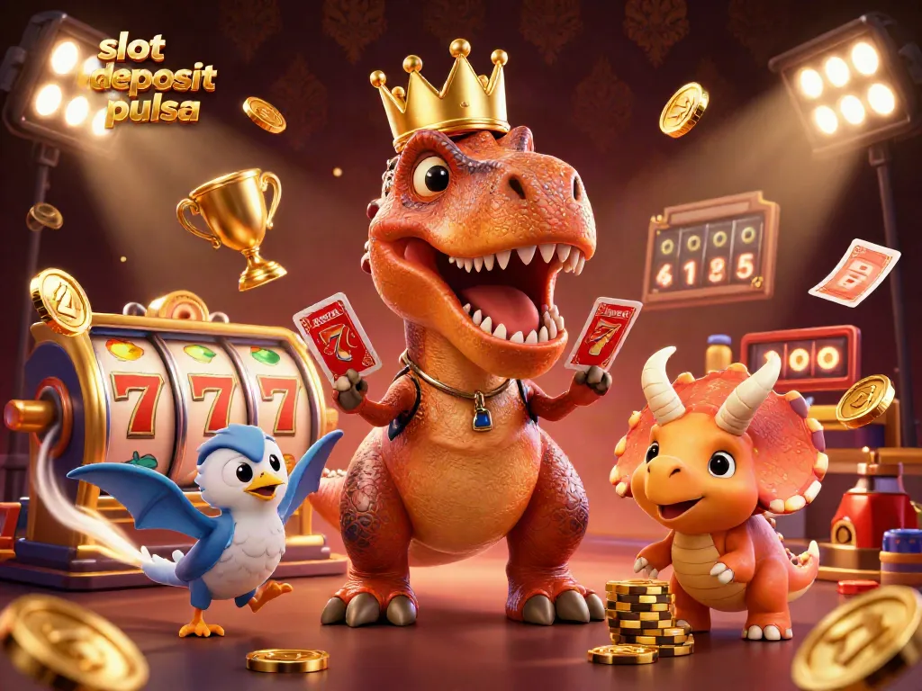 Engage with slot deposit pulsa options while enjoying vibrant slot games amid animated characters and dynamic elements.