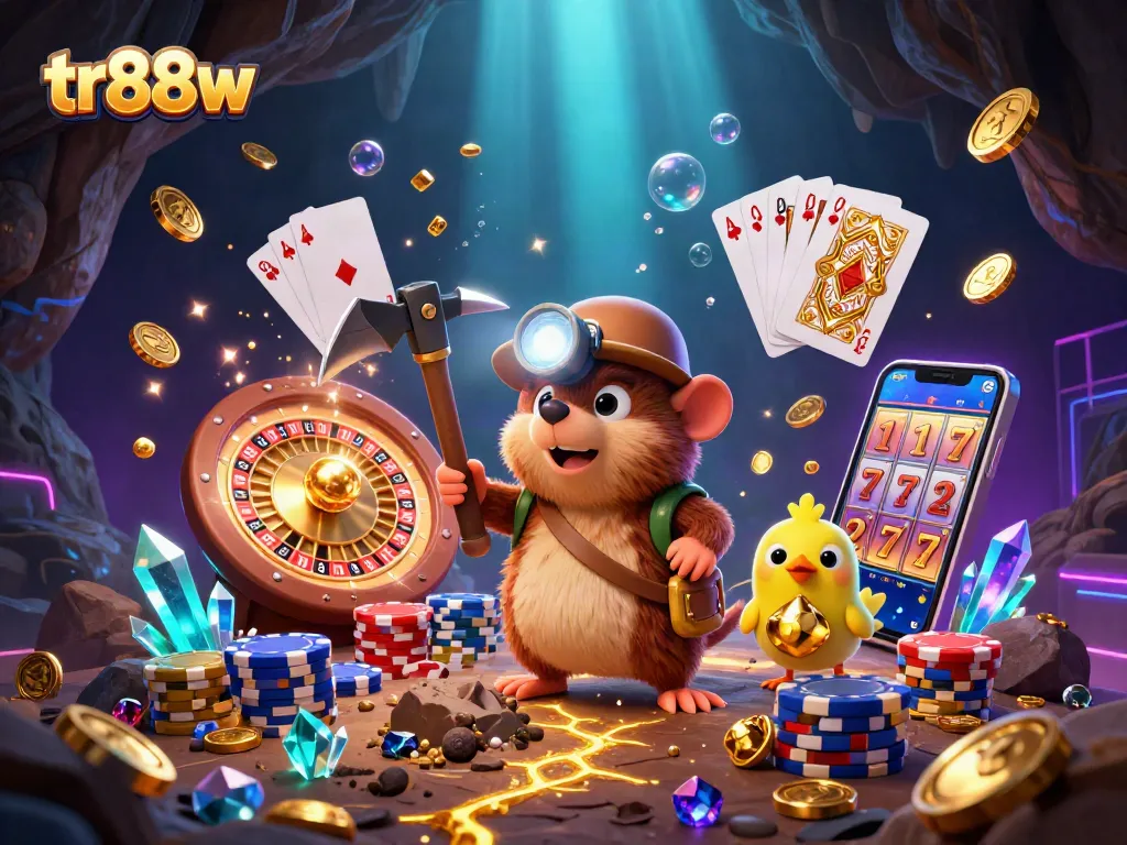 tr88w showcases thrilling casino adventures with a treasure hunting mole in a vibrant scene