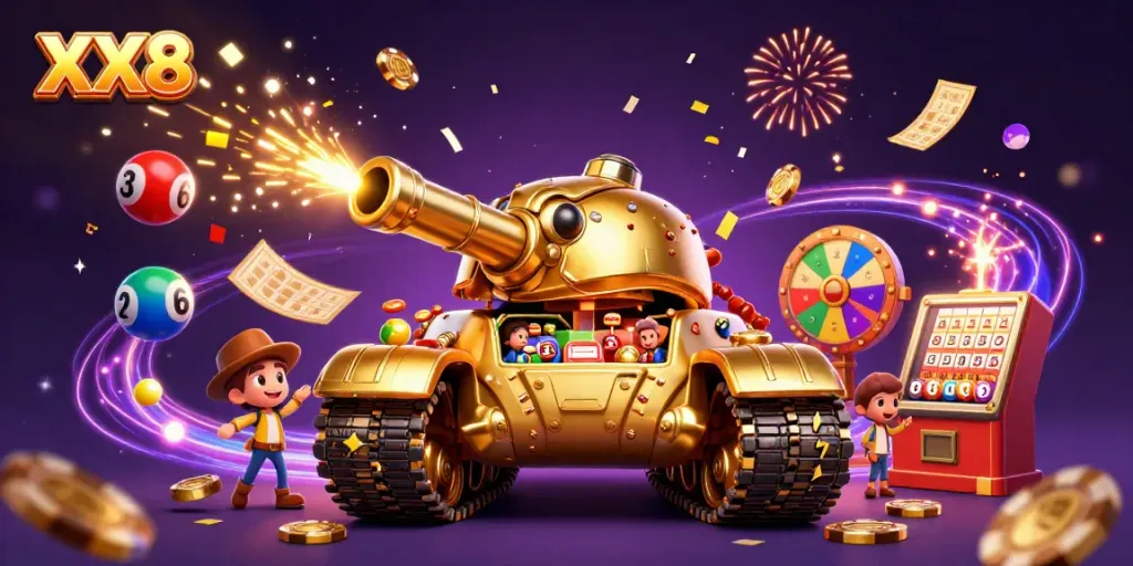 Experience the exciting world of XX8 with dynamic casino scenes featuring colorful games.