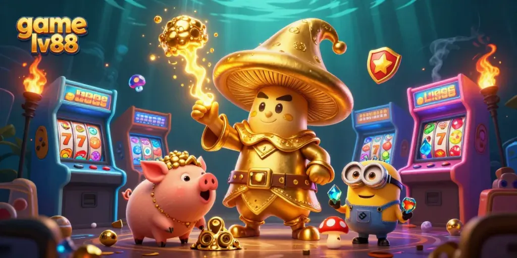 Engage in the game lv88 with colorful characters, magical elements, and casino-themed graphics.