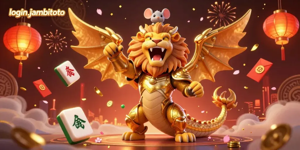 Experience exciting gameplay in login jambitoto with vibrant casino elements and a heroic chimera character.
