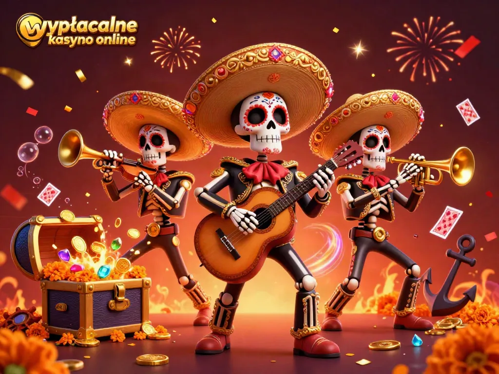 Experience the excitement of playing at wypłacalne kasyno online with vibrant mariachi band amid treasure-filled wonders.