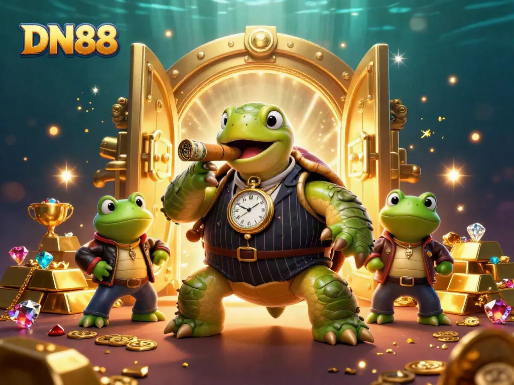 Engage with electrifying slots at DN88, featuring an animated turtle in a vintage casino scene.