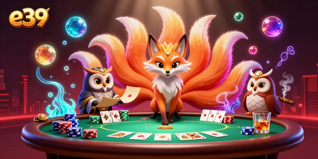 Join the vibrant action of e39 poker with mystical characters and colorful gaming elements.