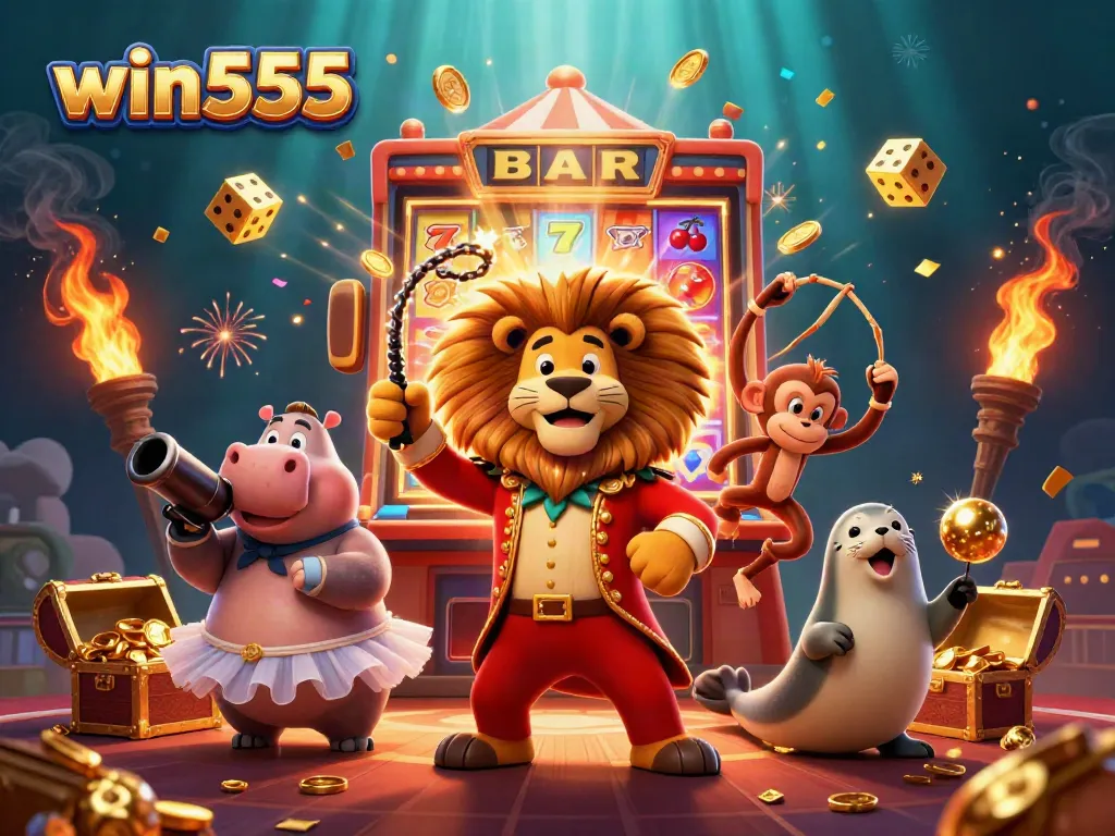 Experience immersive gaming with win555's thrilling 3D jackpot explosion and vibrant casino characters.