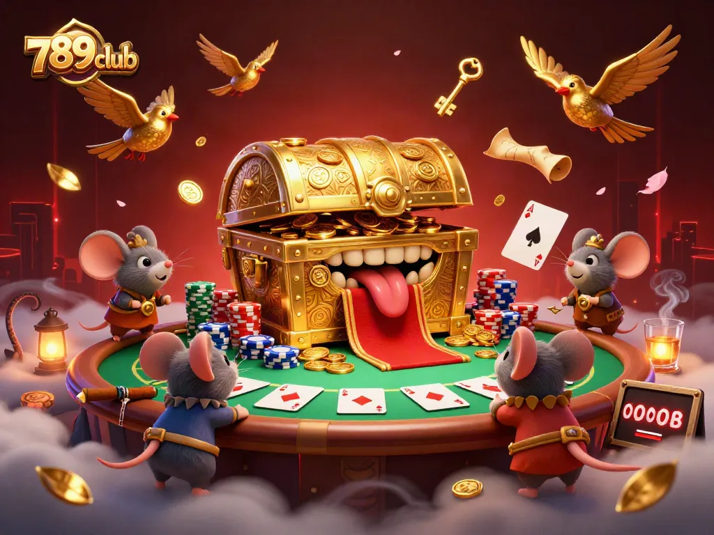 Engage in thrilling gameplay at 789club featuring animated treasure and poker elements.