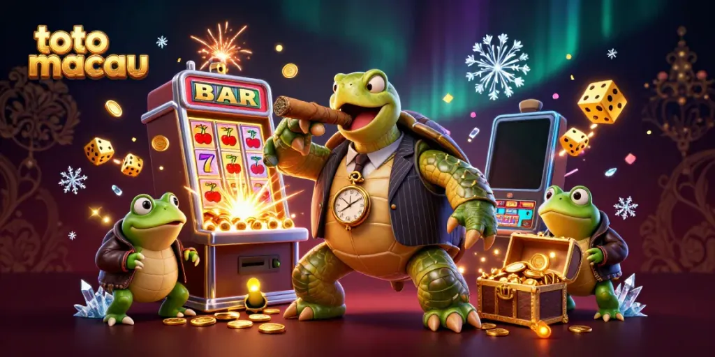 Permainan toto macau dengan karakter unik dan simbol kasino yang memikat.