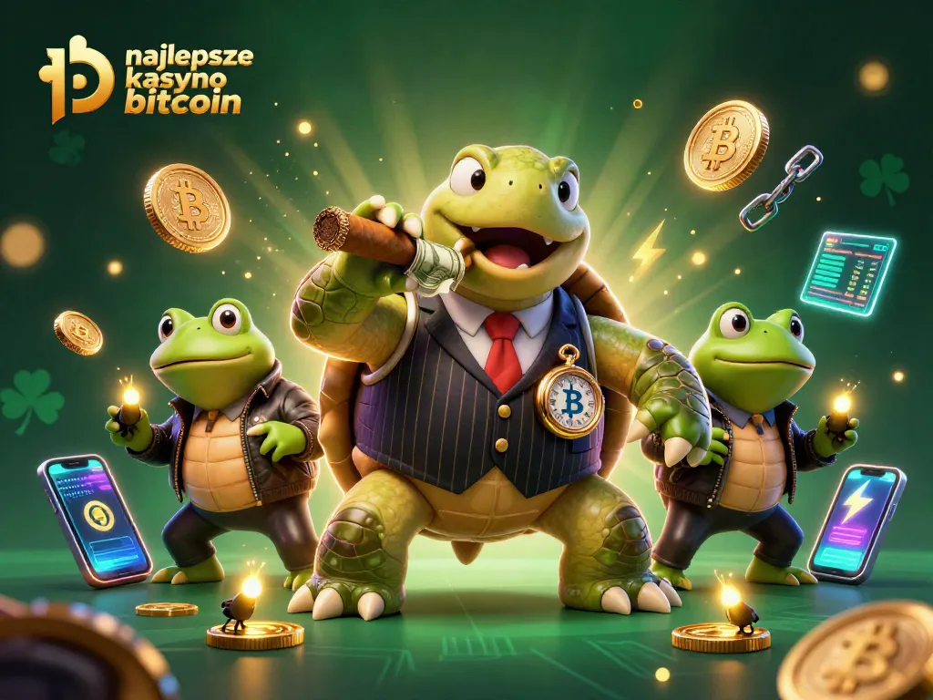Engage in the vibrant scene of najlepsze kasyno bitcoin with a charismatic snapping turtle and dynamic crypto elements.