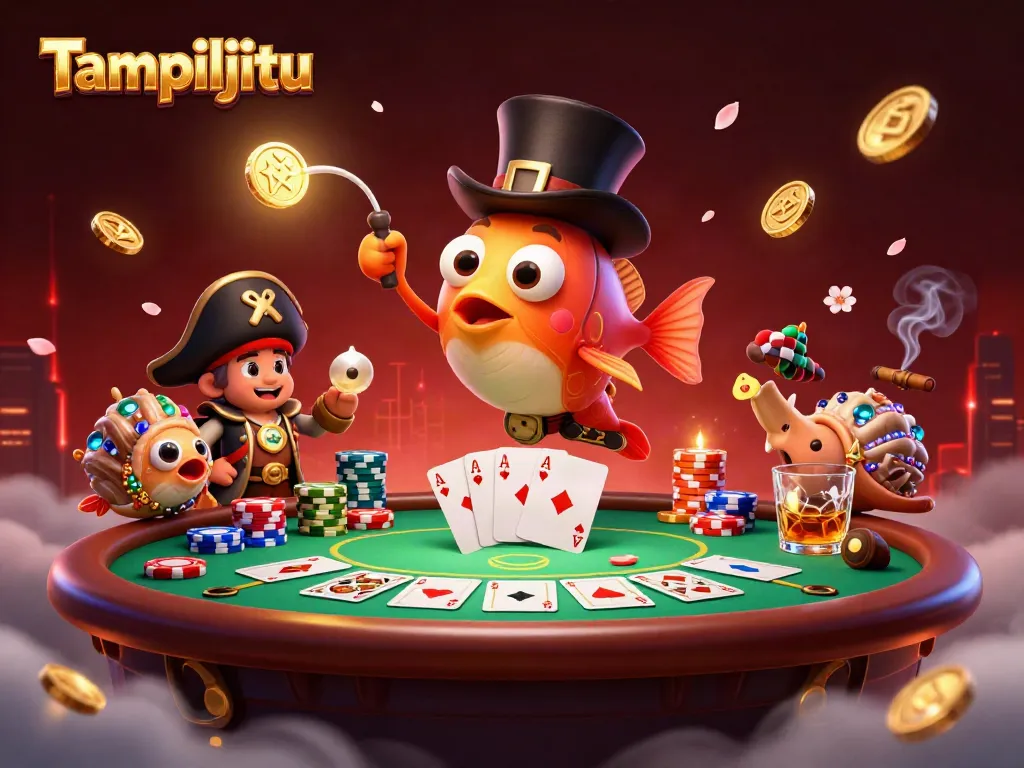 Tampiljitu showcases a vibrant 3D scene with a cartoon anglerfish and pirate shrimp, immersed in casino action.