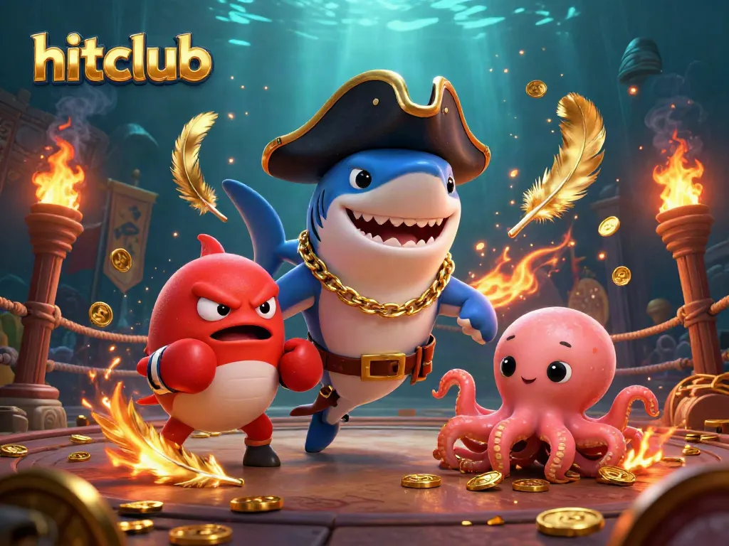 Experience the thrill of hitclub with a dynamic and colorful casino illustration, featuring action-packed aquatic characters.