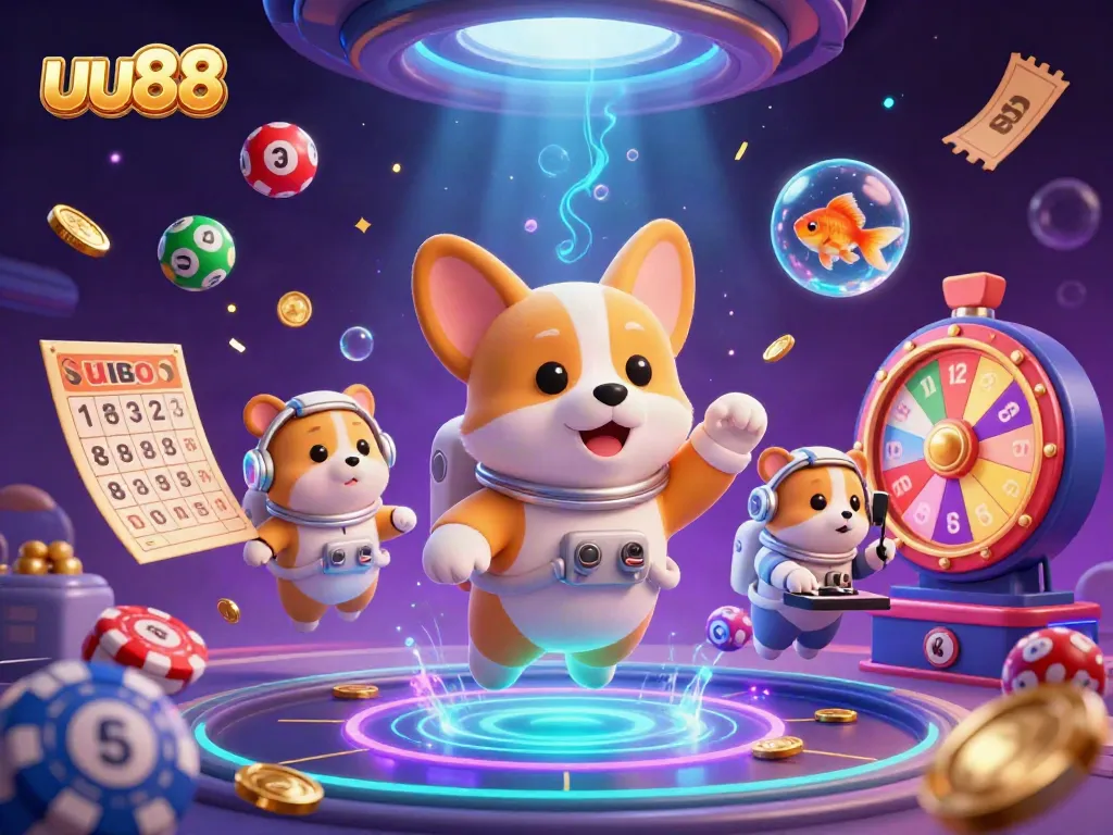 Engage with thrilling uu88 gaming experiences, featuring a 3D astronaut corgi in a vibrant casino environment.