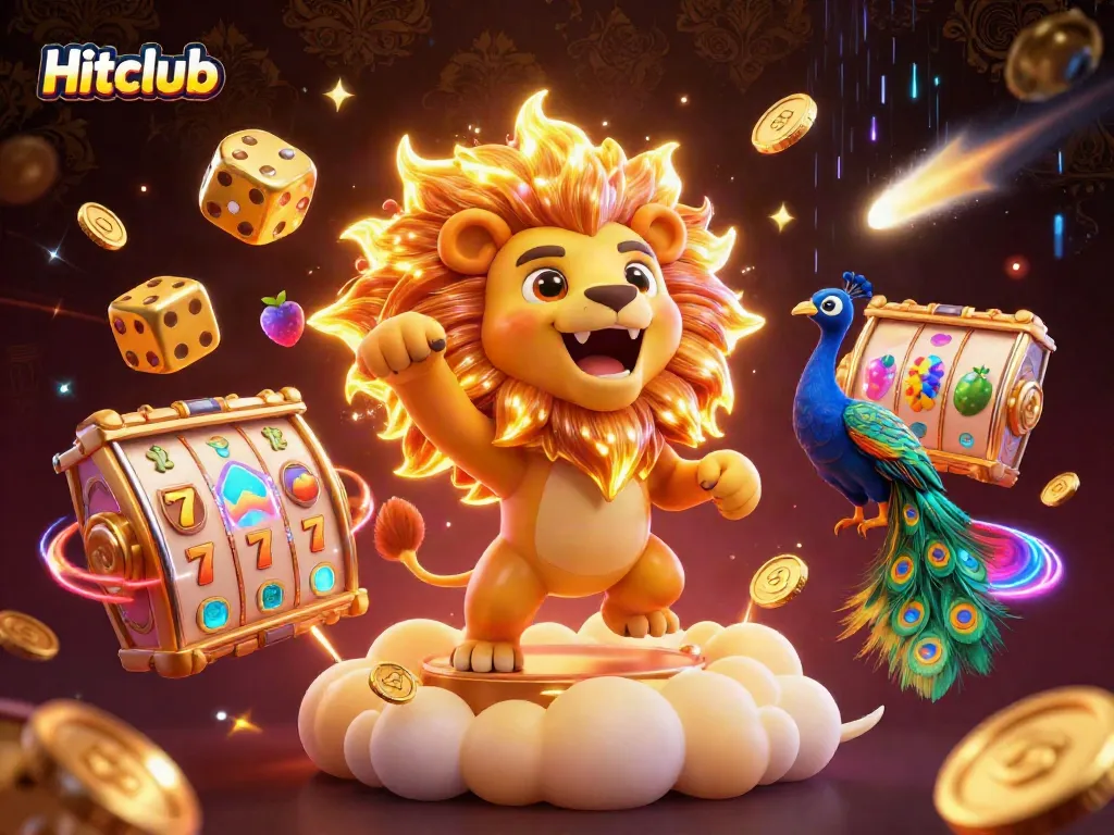 Hitclub showcases thrilling gameplay with stunning 3D graphics of roaring lion, golden dice, and jackpot symbols.