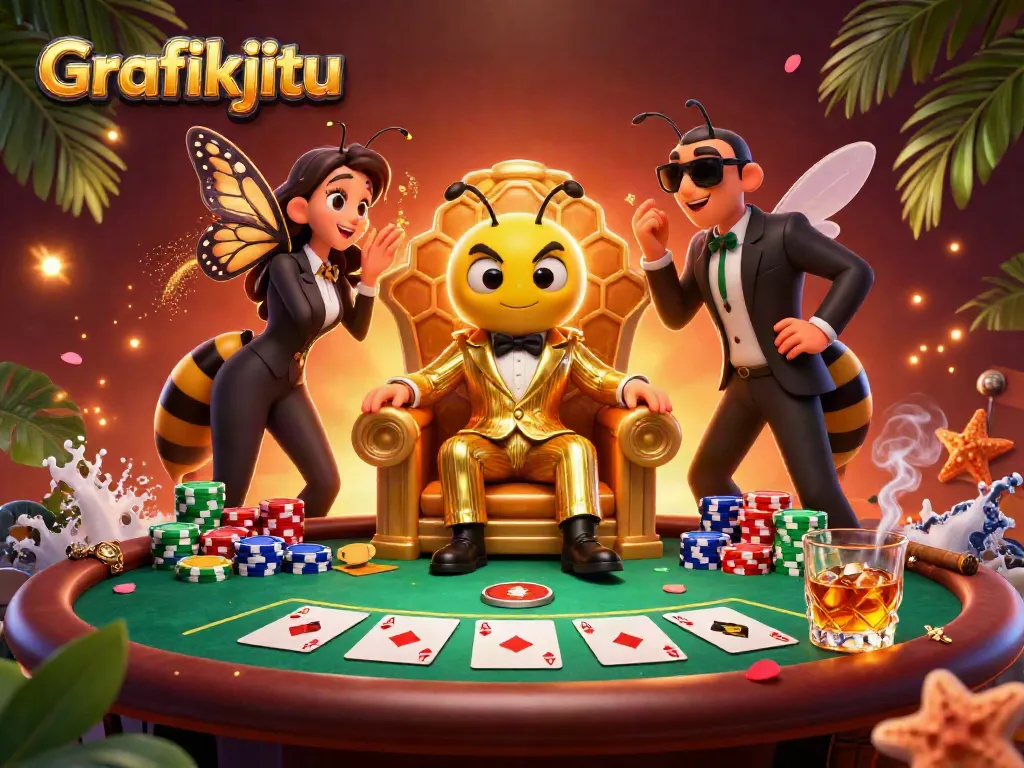 Engage in thrilling gameplay with Grafikjitu at the poker table amidst cartoon characters.