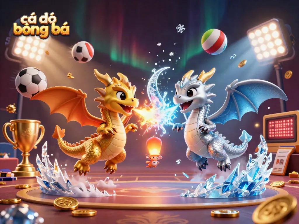 Experience the thrill of cá độ bóng đá with dynamic sports elements and magical dragons in a captivating 3D scene.