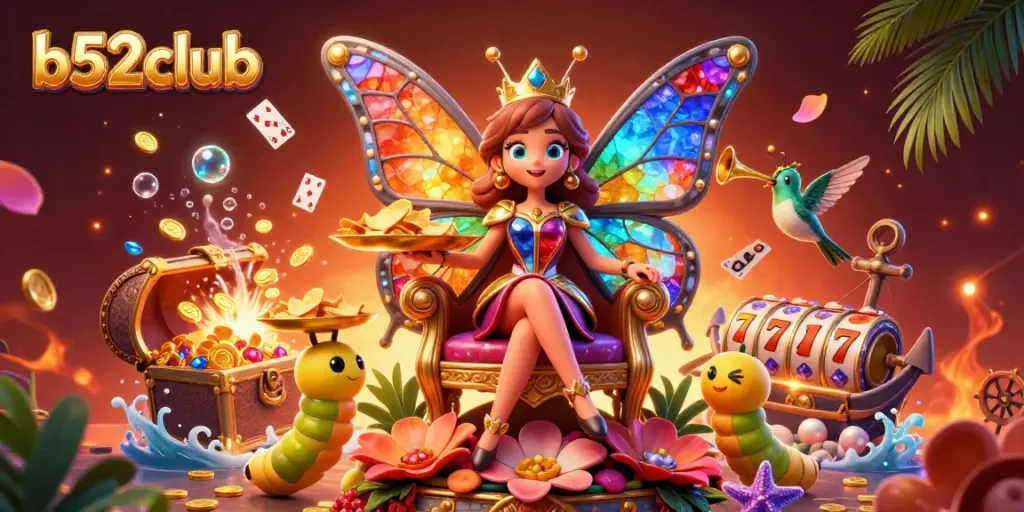 Experience the excitement of b52club with vibrant casino elements and immersive 3D characters.