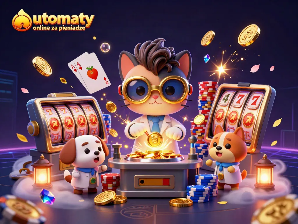 Play automaty online za pieniadze with vibrant slot machine elements and exciting casino atmosphere.