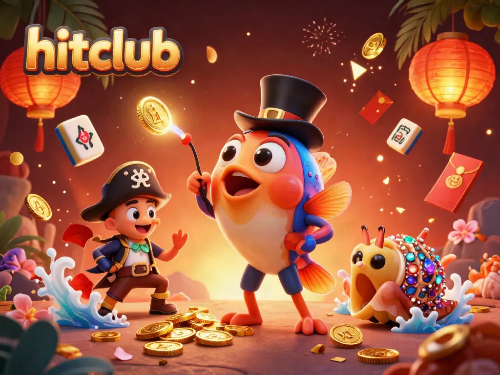Experience hitclub's thrilling treasures in this colorful 3D casino scene with vibrant characters and gaming elements.