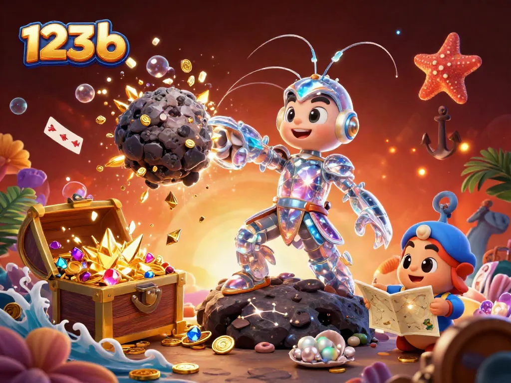 Engage in thrilling gameplay with 123 b as the mantis shrimp battles asteroids exploding into riches.