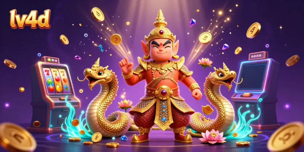 Experience thrilling gaming with lv4d's vibrant slot machines, cascading coins, and enchanting characters.