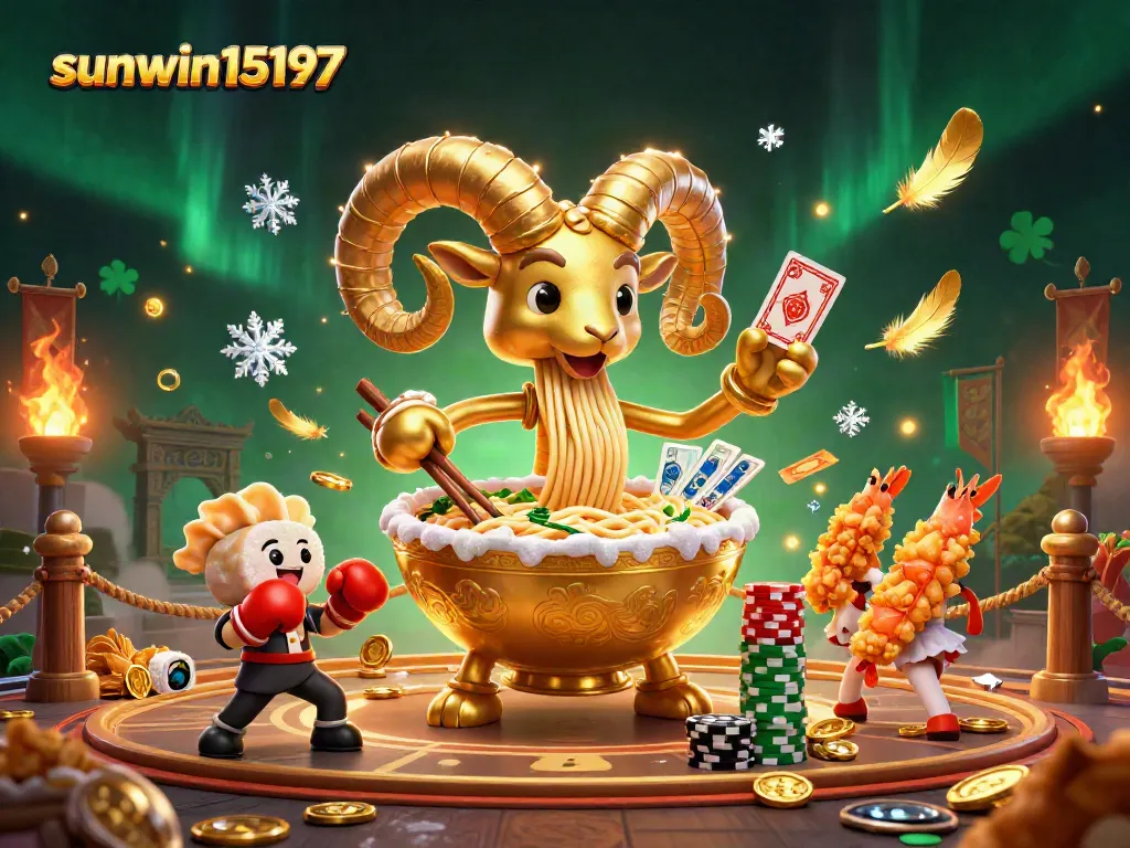 Engage in thrilling gameplay at sunwin15197 with a vibrant casino scene featuring characters dealing cards and stacking chips.