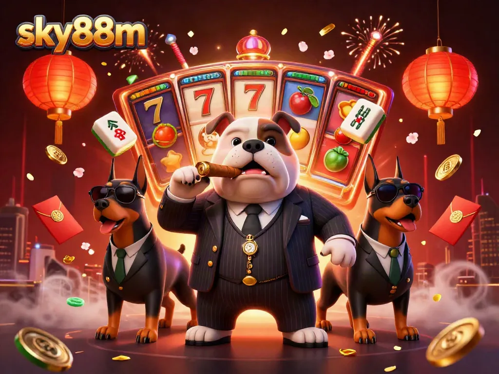 Experience thrilling slots with sky88m featuring a mafia boss and vibrant game elements.