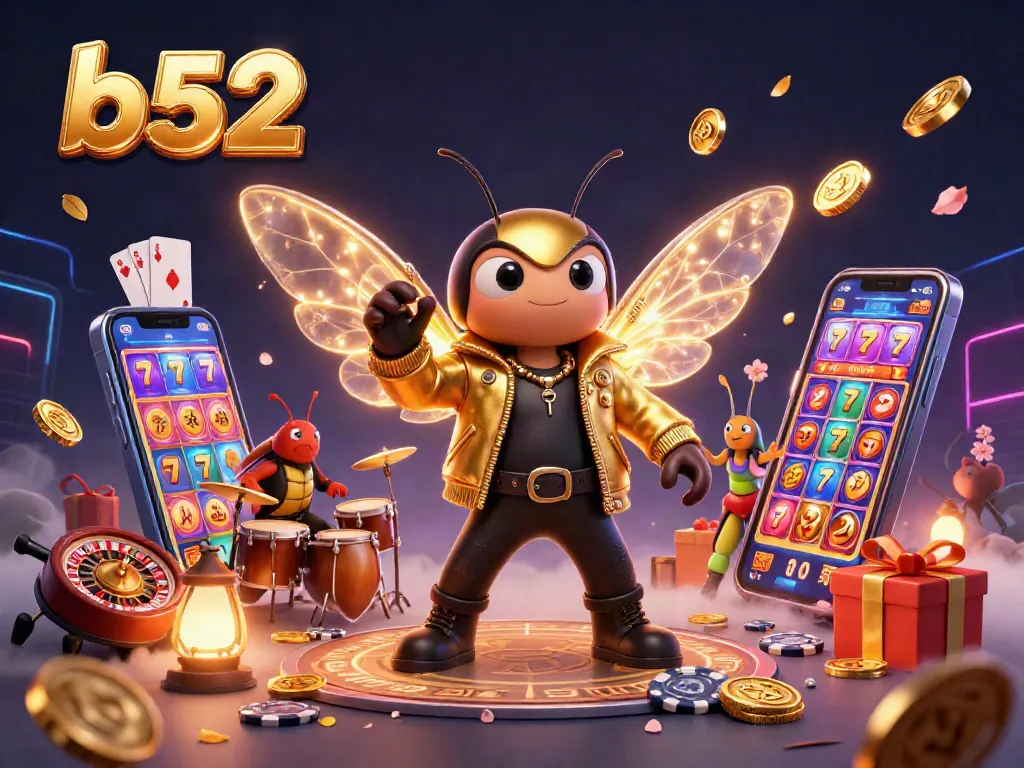 Engage with thrilling slot games at b52 featuring vibrant characters and festive casino elements.