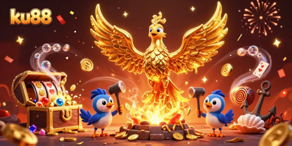 Experience dynamic gaming with ku88 as the golden phoenix and vibrant casino elements ignite excitement.