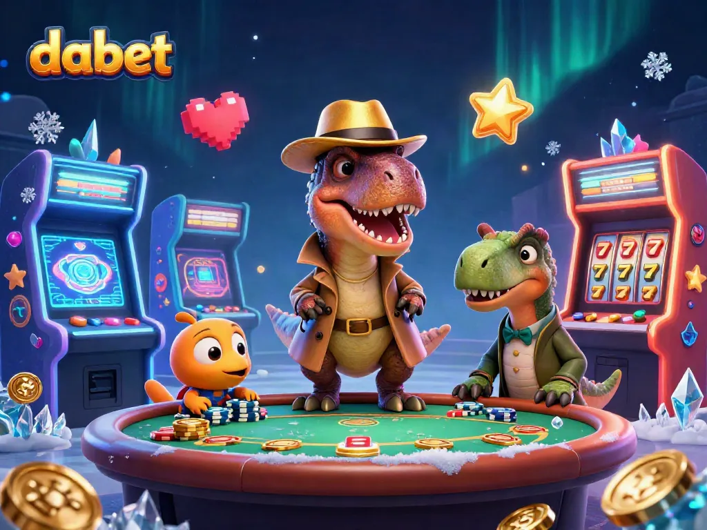 Dabet offers thrilling card games with a cartoon velociraptor and friends at a blackjack table.