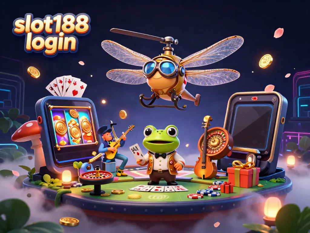 Jelajahi slot188 login dengan pengemudi helikopter lucu dan dealer kodok di kasino unik ini.
