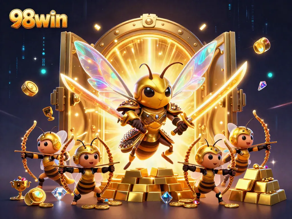 Engage with 98win com in a vibrant, dynamic casino adventure featuring golden treasures and adventurous characters.