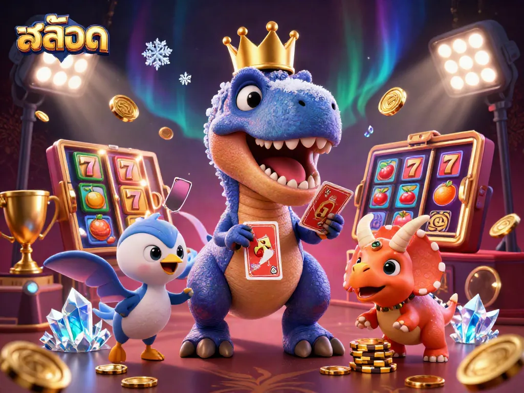 Experience unique สล็อต adventures with animated characters in a vibrant casino scene