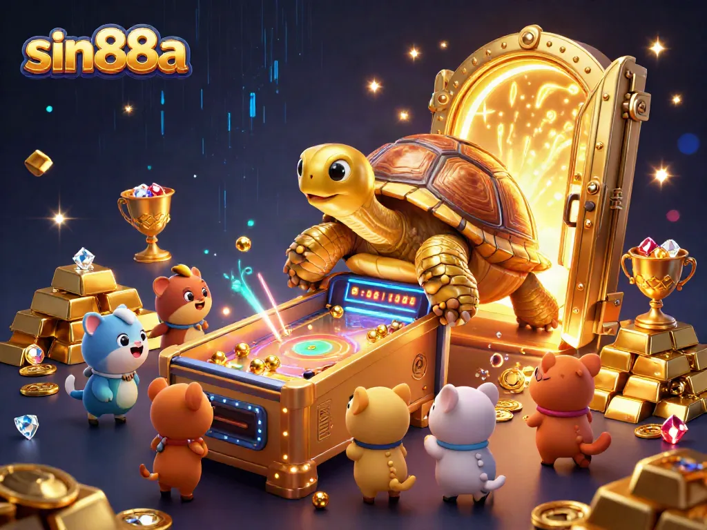 Experience the thrill of sin88a with a golden tortoise and animated casino treasures.