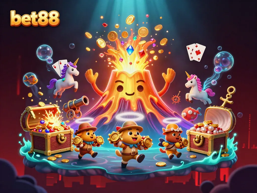 Join the thrilling experience of bet88 as treasure erupts from a magical volcano, showcasing exciting games and adventures.