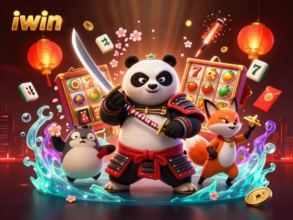 Engage with iwin's thrilling slots through this vibrant 3D illustration featuring animated characters and casino elements.