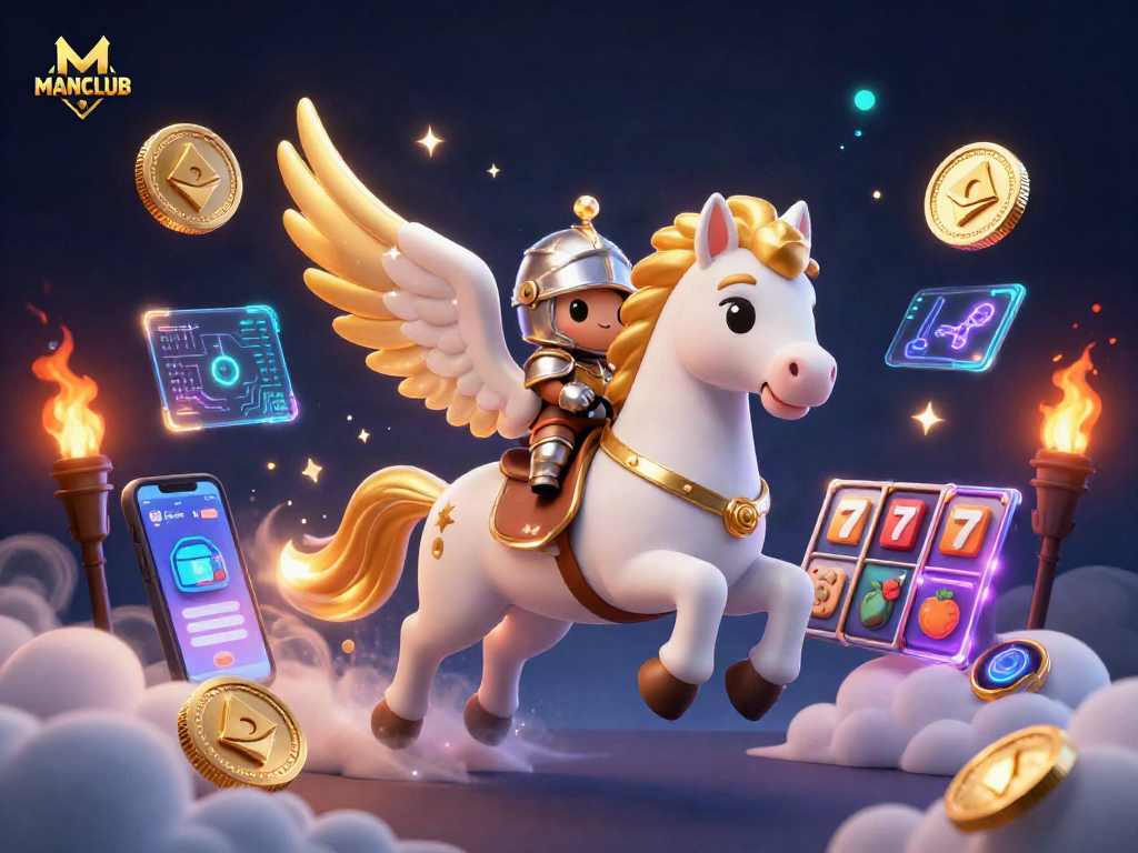 Engage with MANCLUB's vibrant galaxy casino filled with rich, animated characters and crypto elements.