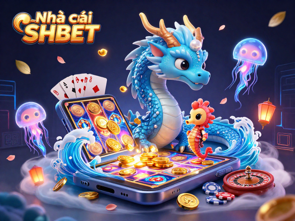 Experience the thrill of Nhà cái SHBET with vibrant casino elements and engaging characters in this 3D illustration.